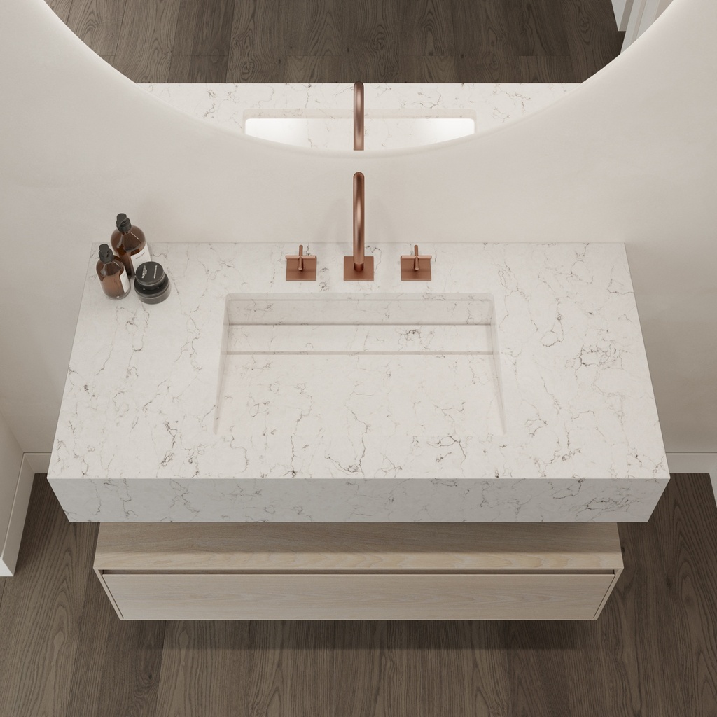 Simplicity Silestone Single Wall-Hung Washbasin White Arabesque Top View