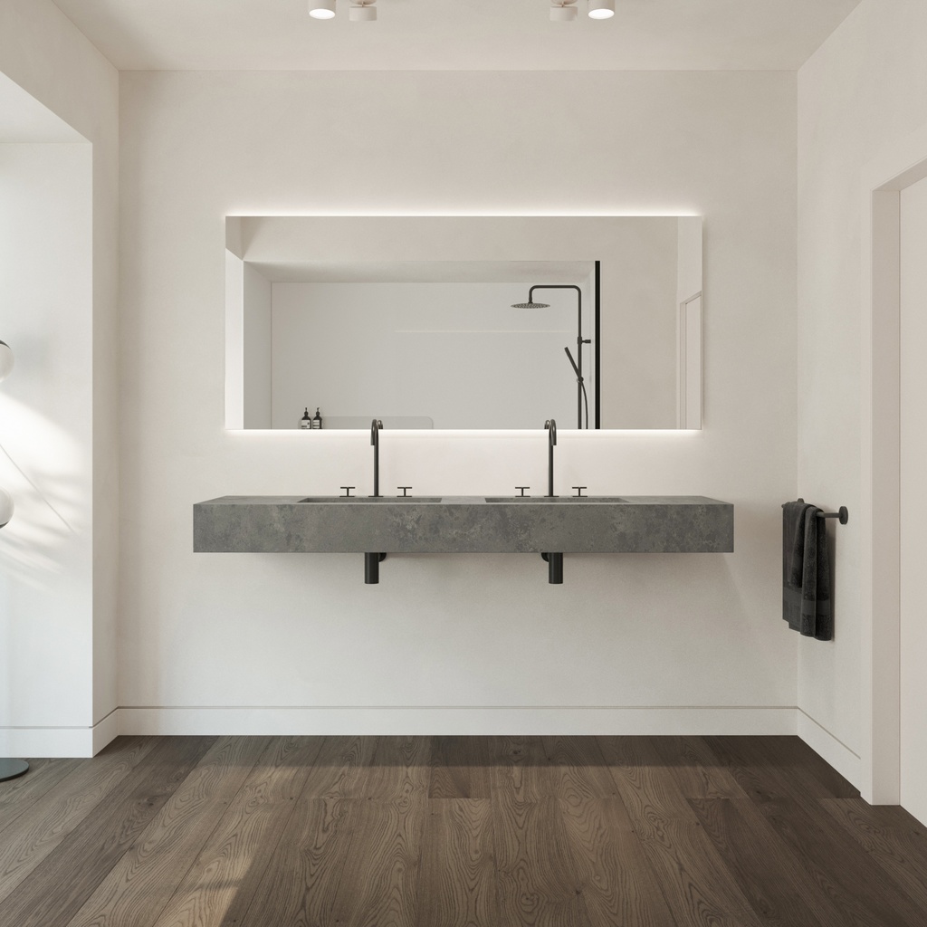 Elegance Silestone Double Wall-Hung Washbasin Seaport Front View