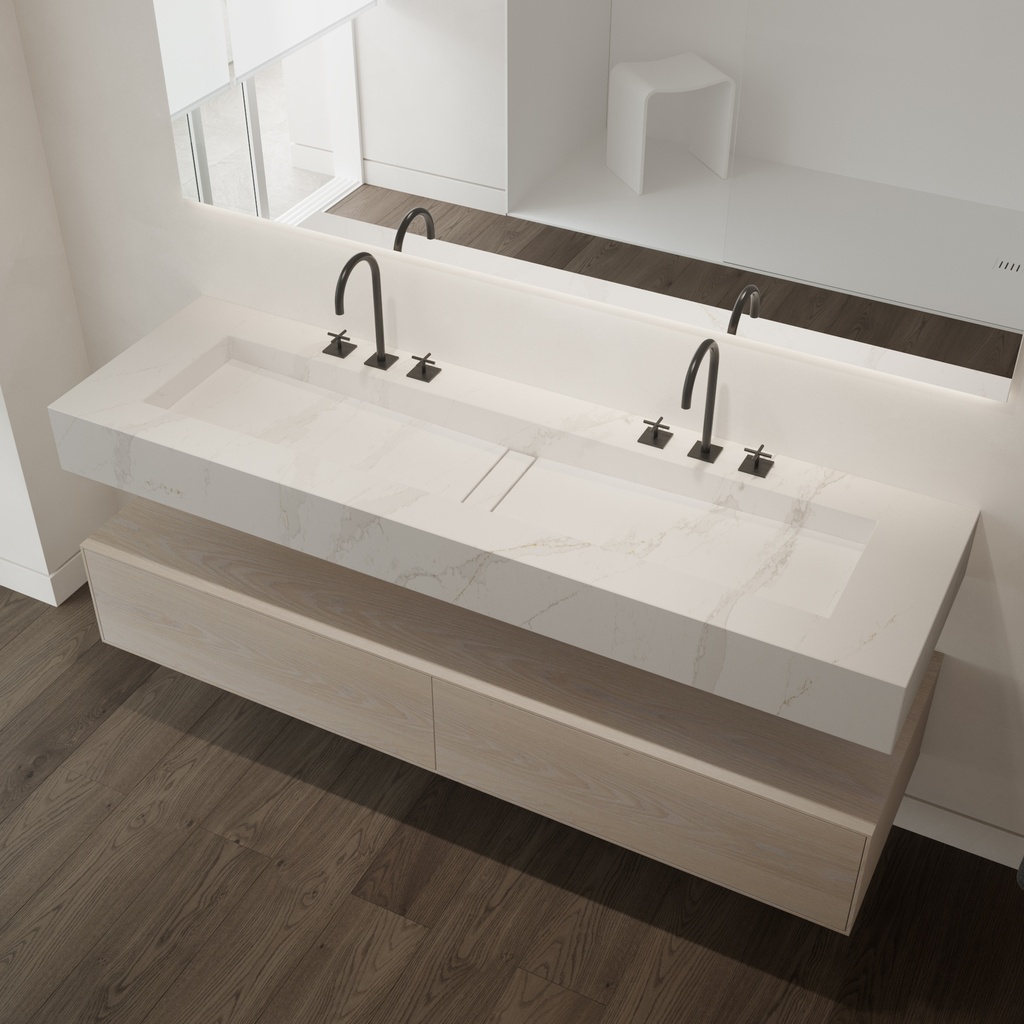 Reflection Silestone Double Wall-Hung Washbasin Et Calacatta Gold Side View