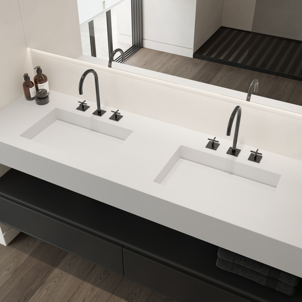 Silence Silestone Double Wall-Hung Washbasin Iconic White Side View