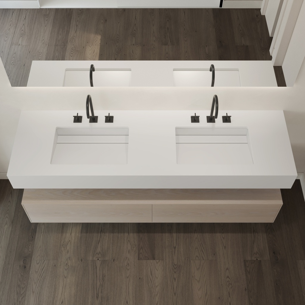 Simplicity Silestone Double Wall-Hung Washbasin Iconic White Top View