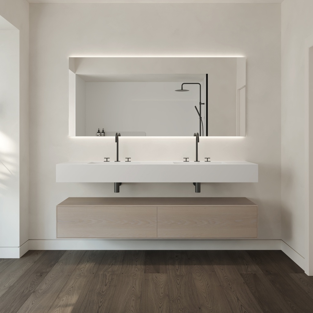 Simplicity Silestone Double Wall-Hung Washbasin Iconic White Front View