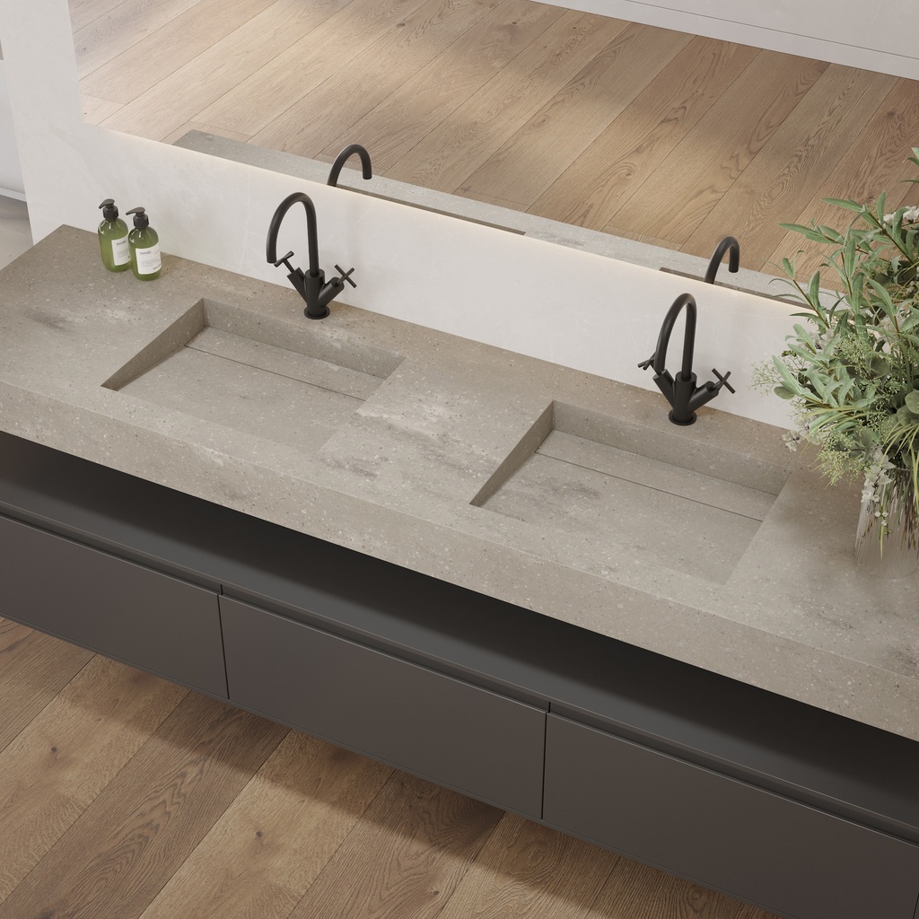Cassiopeia Slim Corian Double Wall-Hung Washbasin Ash Aggregate Side View