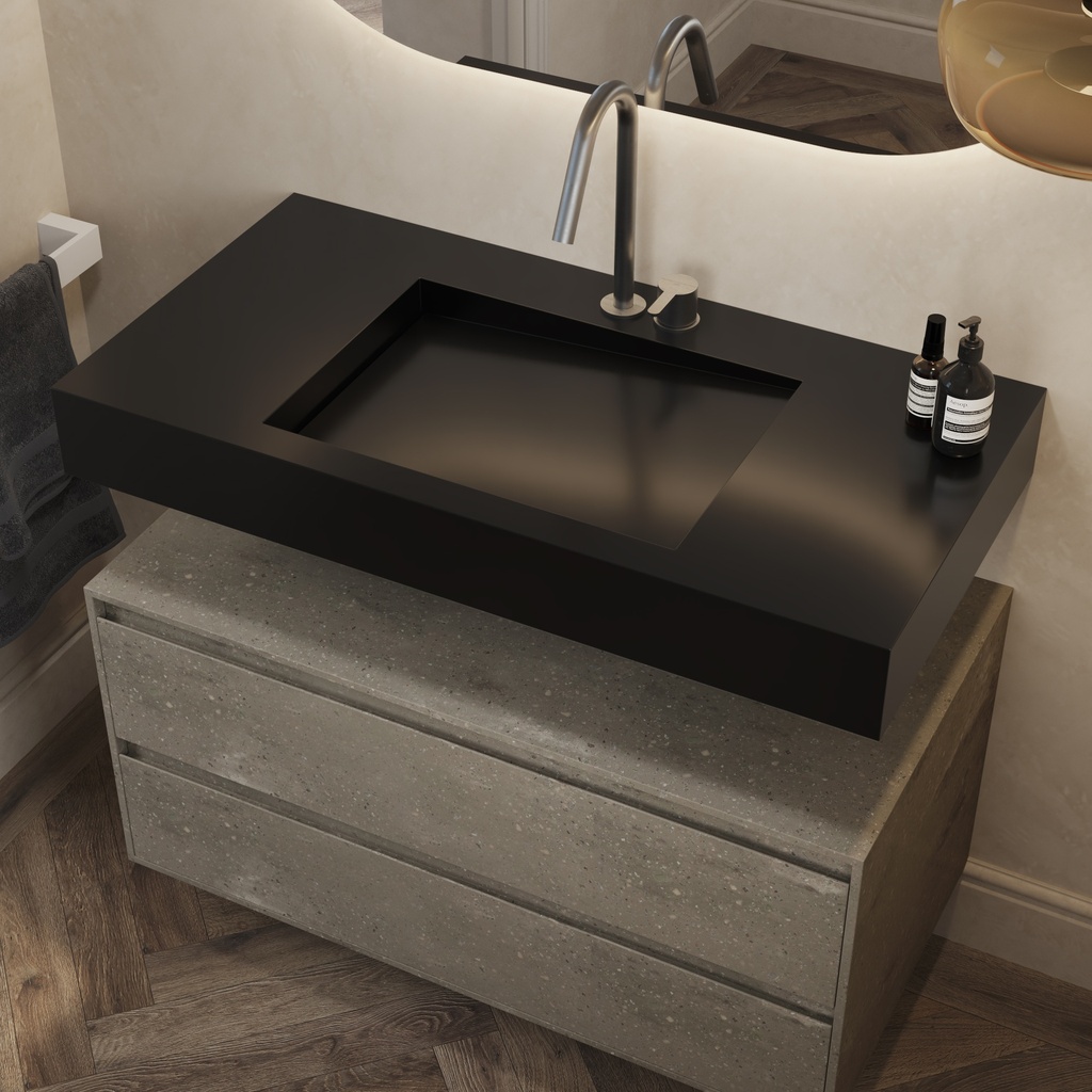 Perseus Slim Corian Single Wall-Hung Washbasin Deep Nocturne Side View