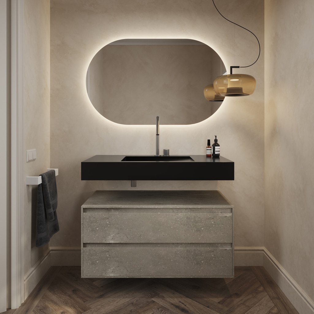 Perseus Slim Corian Single Wall-Hung Washbasin Deep Nocturne Front View
