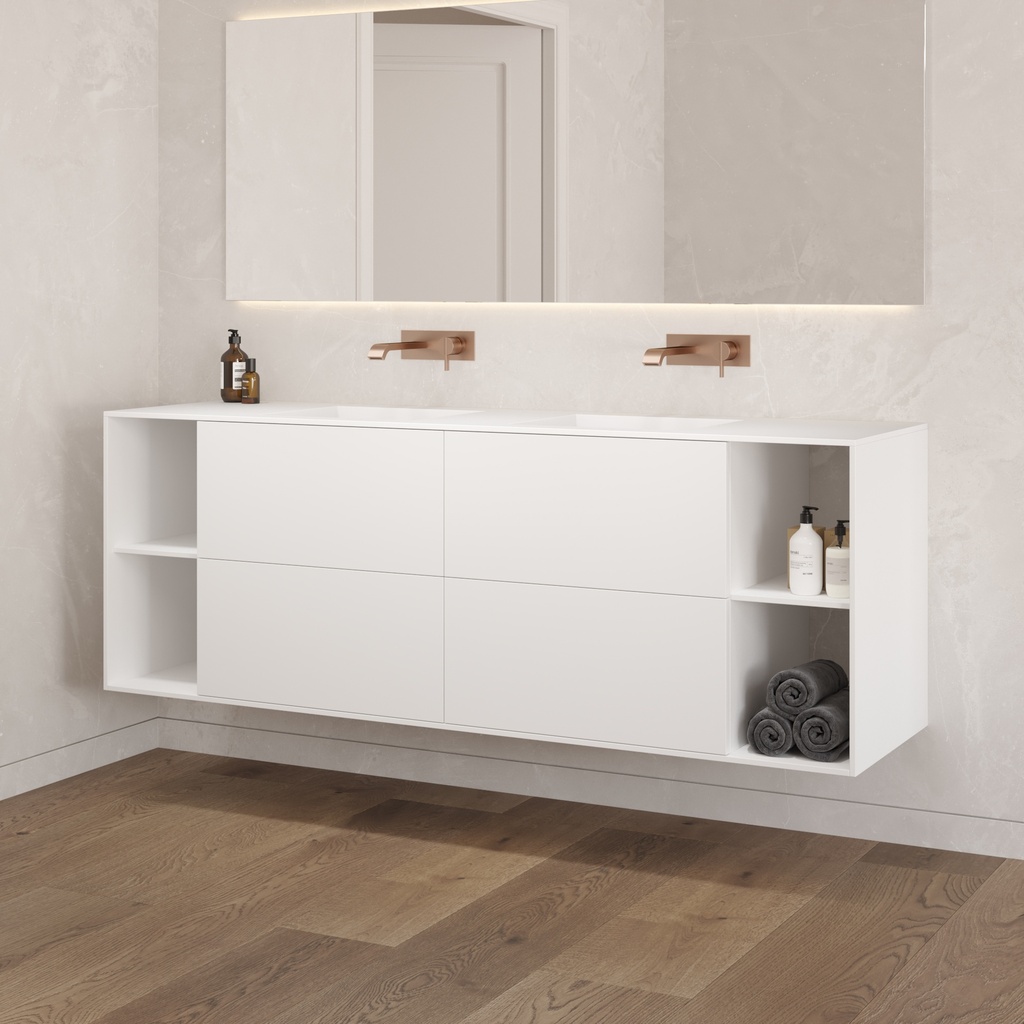 Apollo Classic Edge Vanity Unit with Corian Basin 4 Drawers 4 Shelves Luxe Size White Push Pull Side