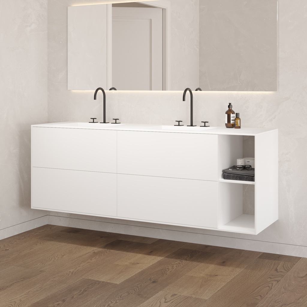 Apollo Classic Edge Vanity Unit with Corian Basin 4 Drawers 2 Shelves Luxe Size White Push Pull Side